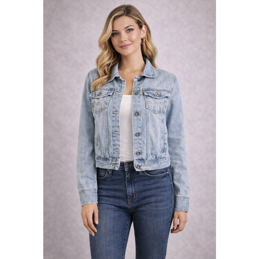 Vintage Aeropostale Cropped Denim Jacket Medium Light Wash Y2K Trucker - Picture 11 of 11